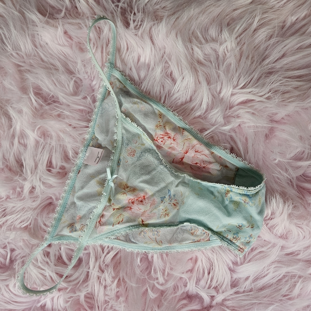 Baby blue floral sheer pink roses panties y2k